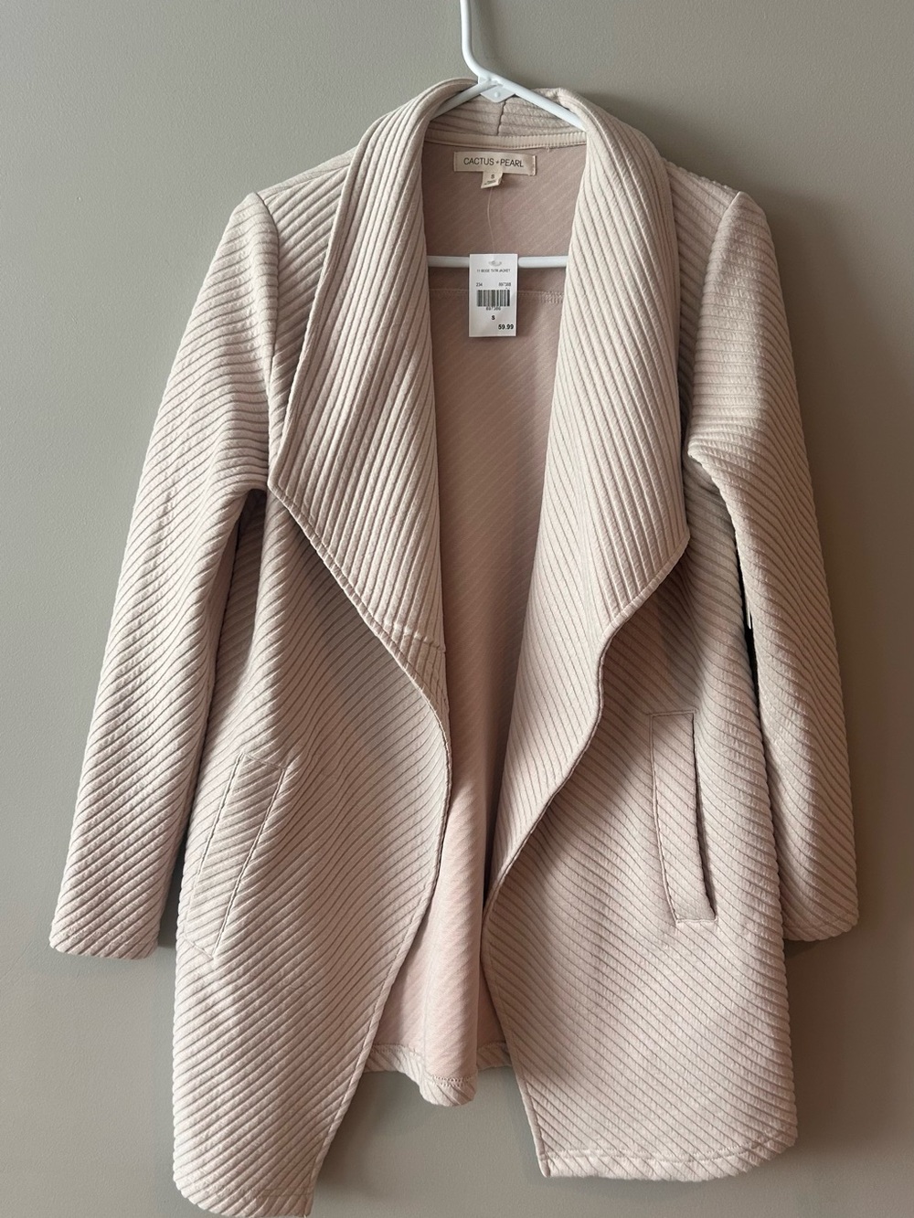 NWT Cactus + Pearl Open-Front Draped Jacket in Soft Cream